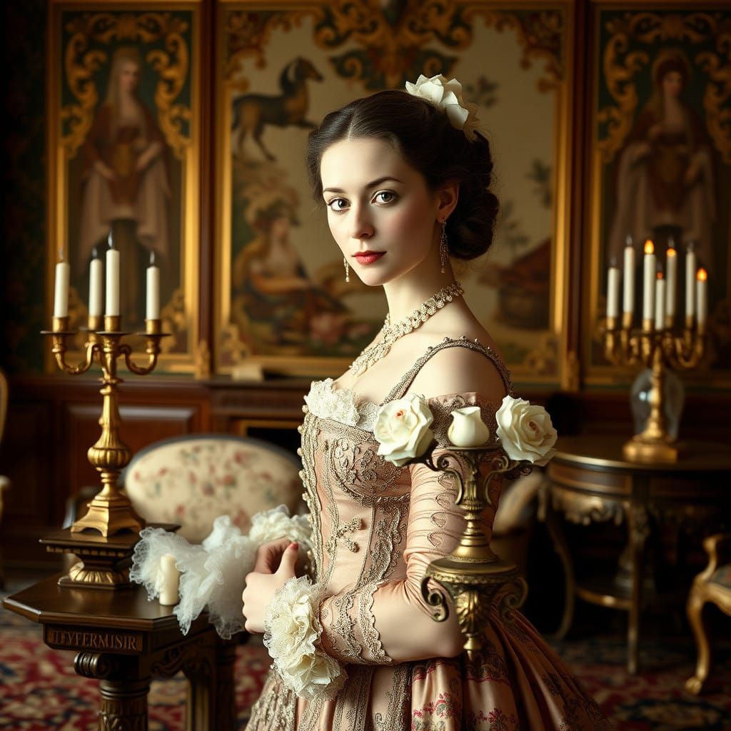 Regal Aristocrat in Lavish Georgian-Era Setting