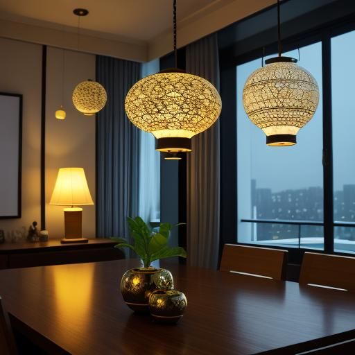 Modern Interior Lighting with Bokeh in Dark View