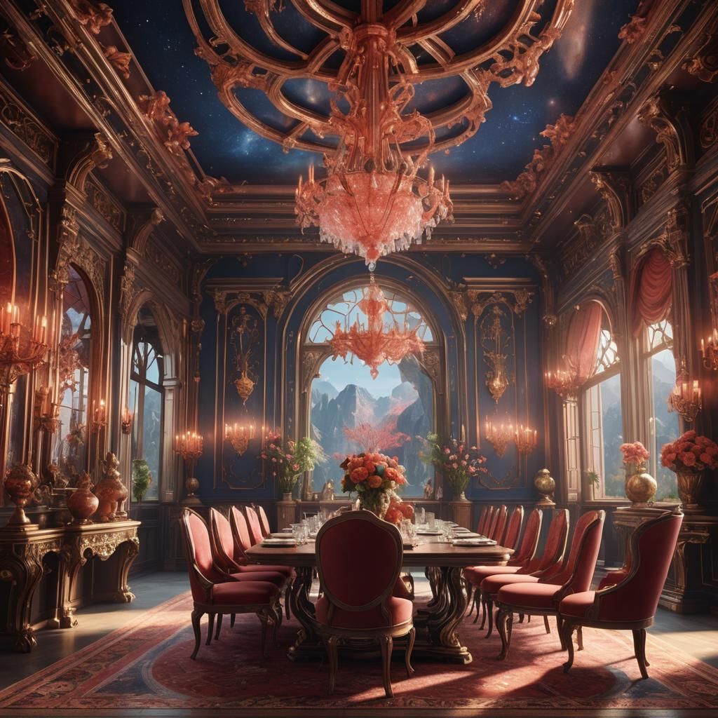 Padparadscha Sapphire Dining Room: Detailed Matte Painting