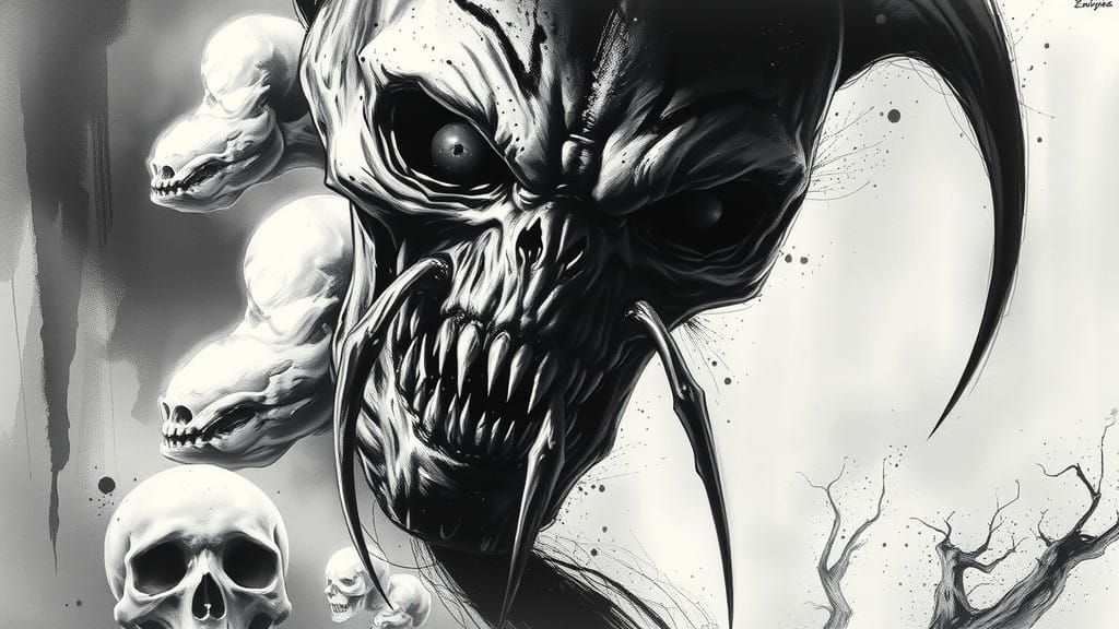 Vampiric Nightmare in Dark, Charcoal Landscapes