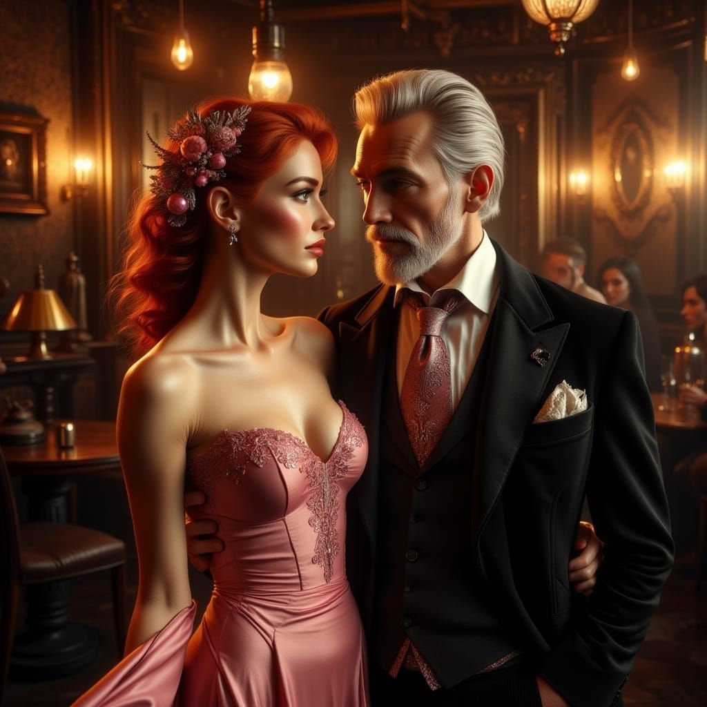 Elegant Late Victorian Couple Dance in Opulent Speakeasy