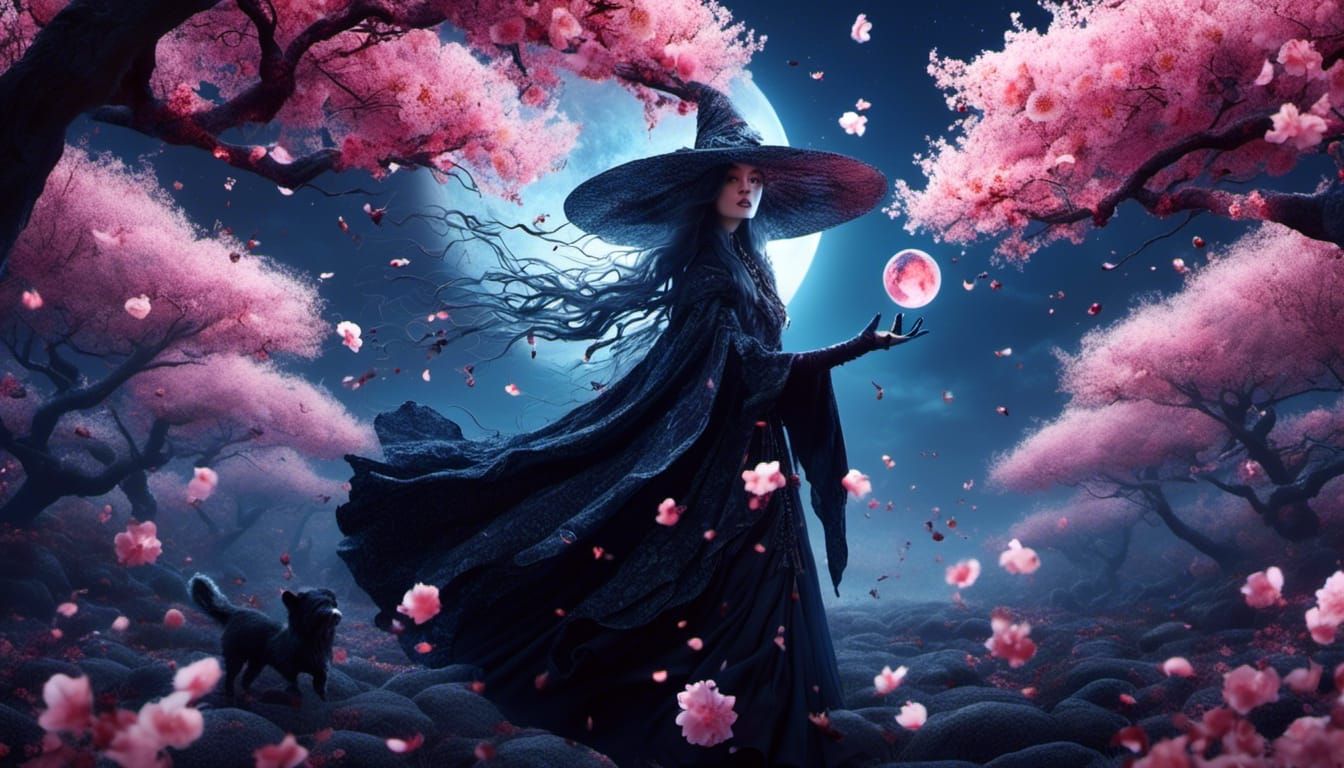 <lora:SuperHyperrealism:1.0> flower witch under moonlight in...