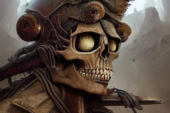 Detailed Skull on Stone Wall, War Illustration