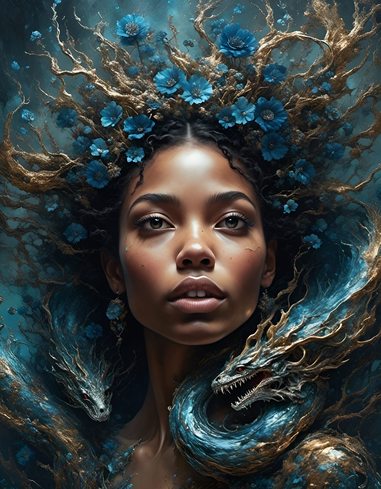 Silver Serpent Goddess: Acrylic Fantasy Portrait