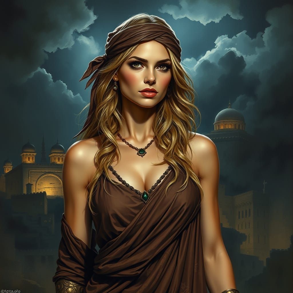 Mysterious Priestess in Jerusalem, Dark Fantasy Portrait