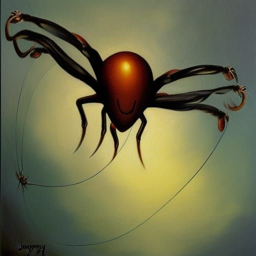 Flying Spider as Squid: Oil Painting by Gurney