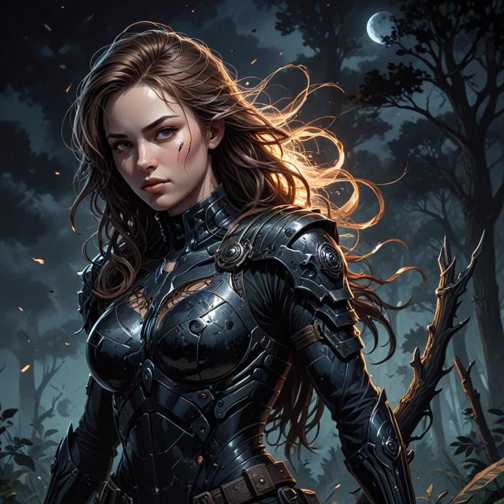 Mysterious Warrior in the Foggy Woods