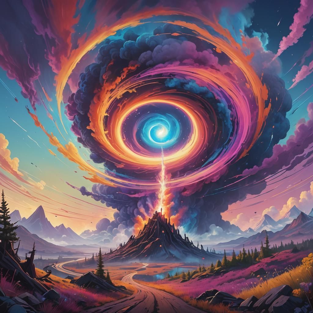 Rainbow Smoke Vortex in Fantasy Art Style