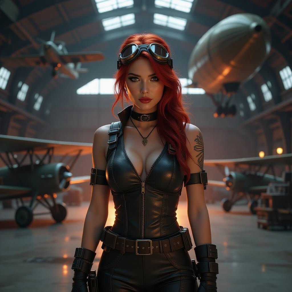 Dieselpunk Engineer in Hangar, Splash Screen Art