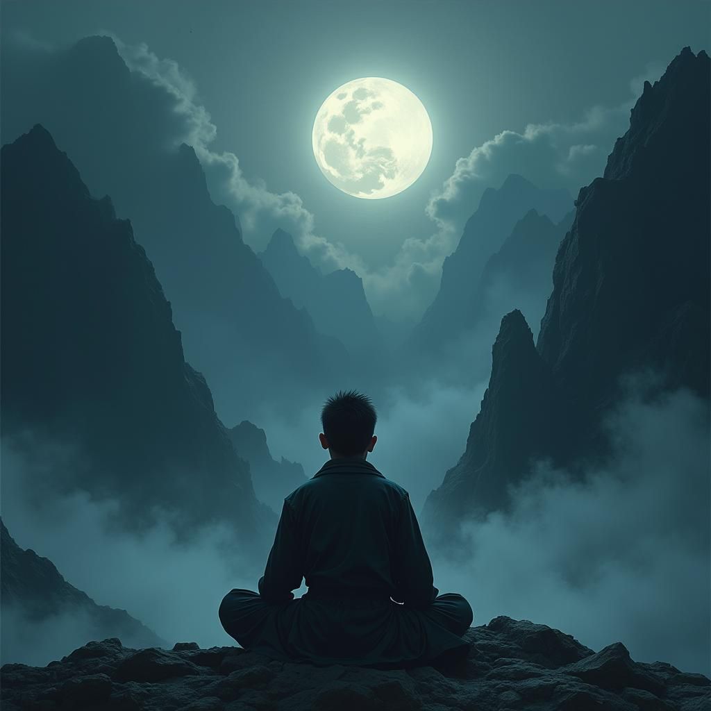 Martial Arts Master Meditates in Misty Mountains