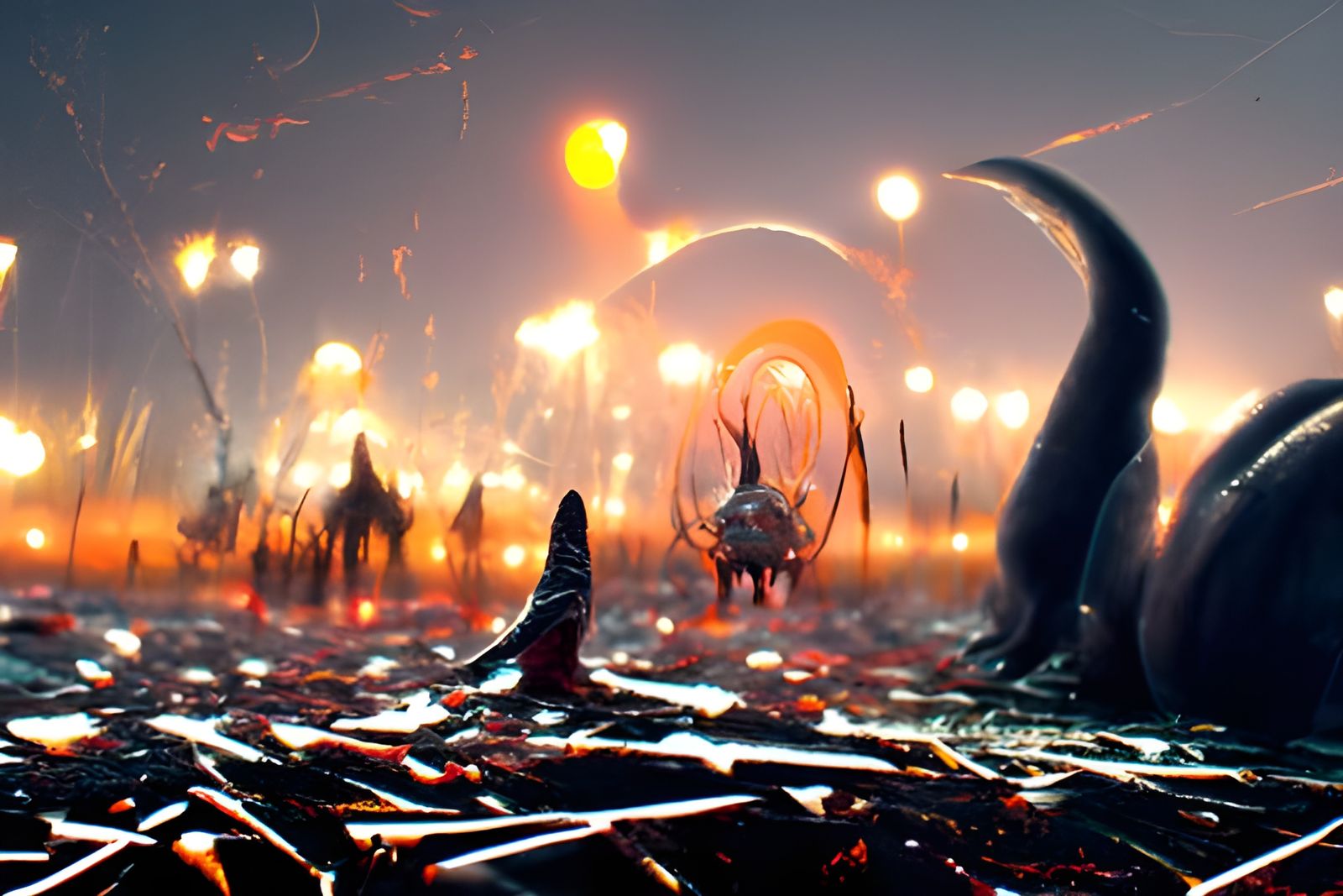 Colossal Beasts Fighting in Hyperreal Horror Art