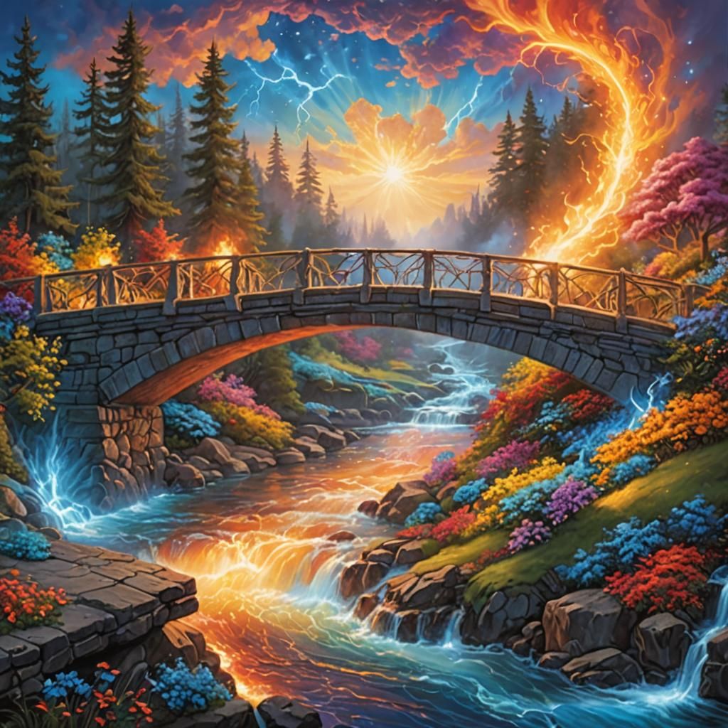 Enchanted Elven Bridge Over River of Fire