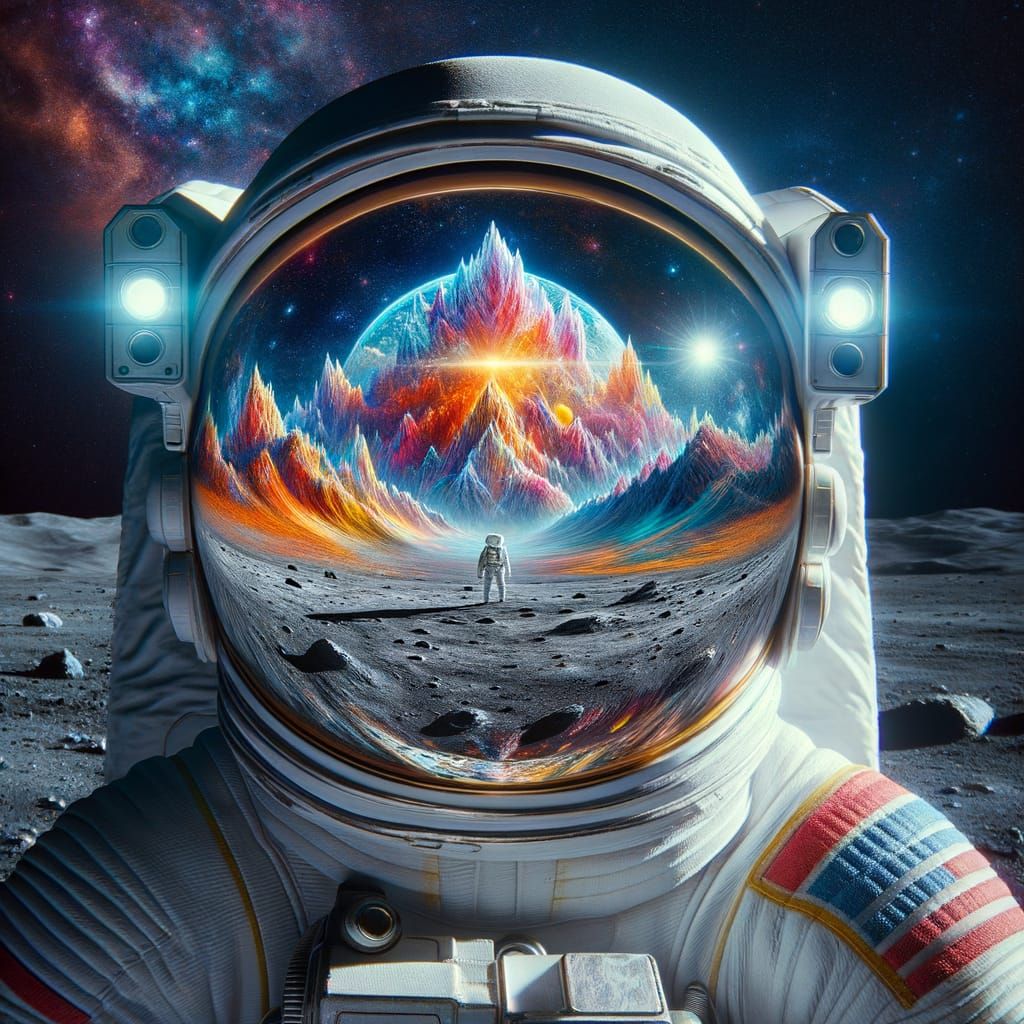Astronaut's Visor Reflects Alien World on Moon