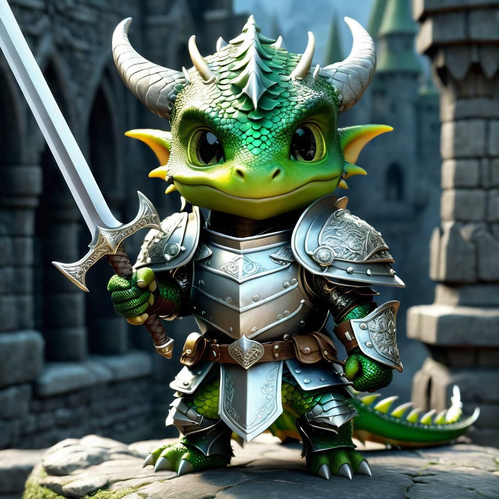 Chibi Dragon Warrior in Ornate Armor