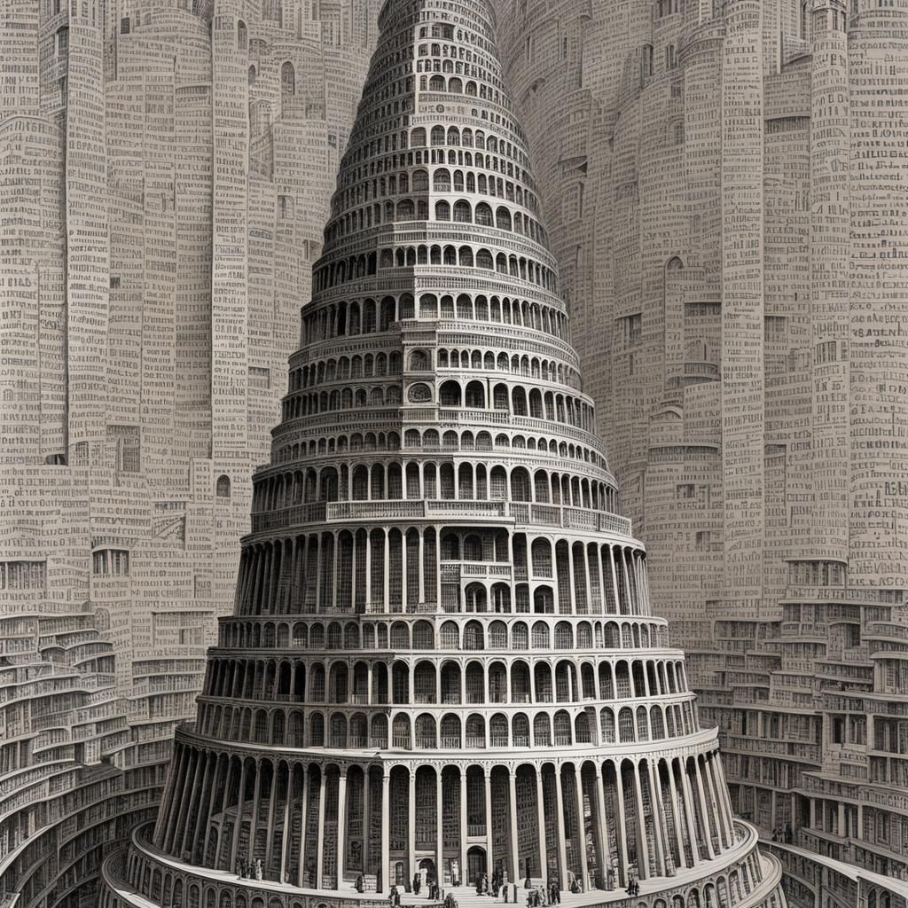 Hyperdetailed Ink Drawing: Tower of Babel