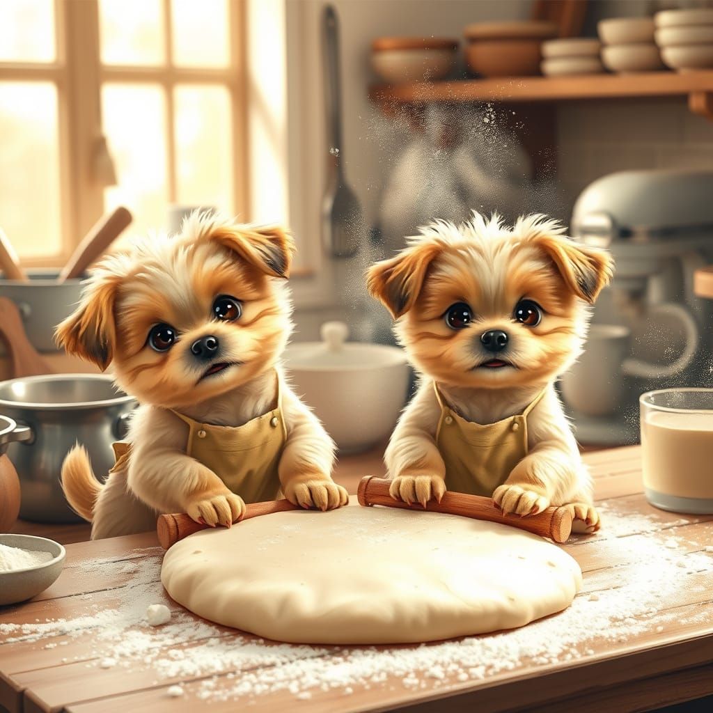 Adorable Baby Dogs Bake in a Whimsical Bakery