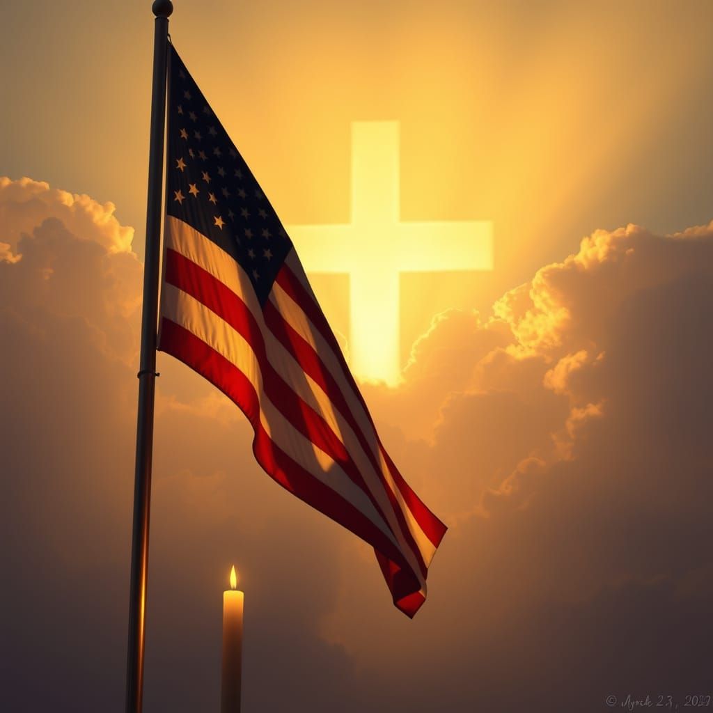 American Flag Memorial in Golden Light