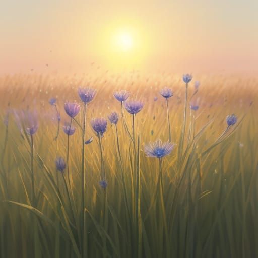 Watercolour Wildflower Bending in Sunlight