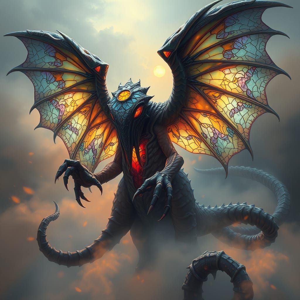 Winged Cthulhu with Stained Glass Wings