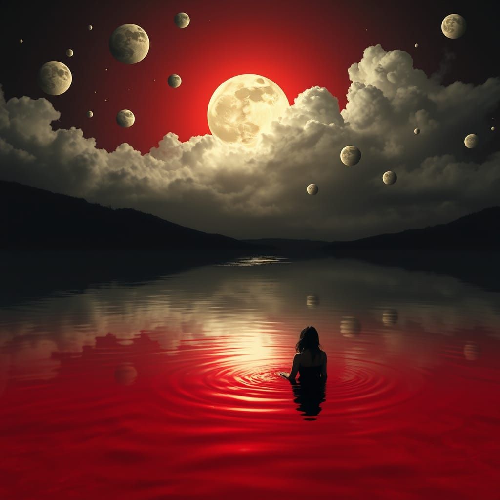 Mysterious Female Figure Emerges from Red Blood Lake in Surr...