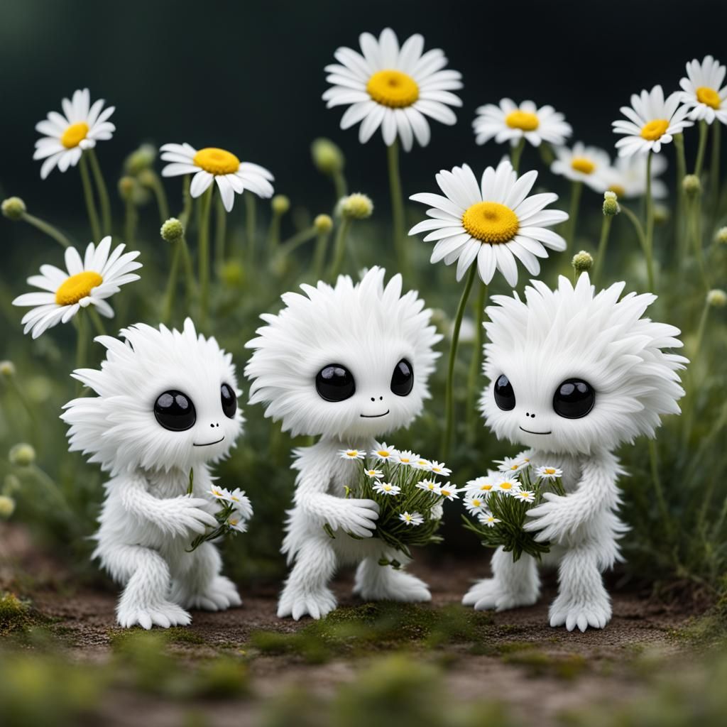 Adorable Fluffy Aliens Making Daisy Chains