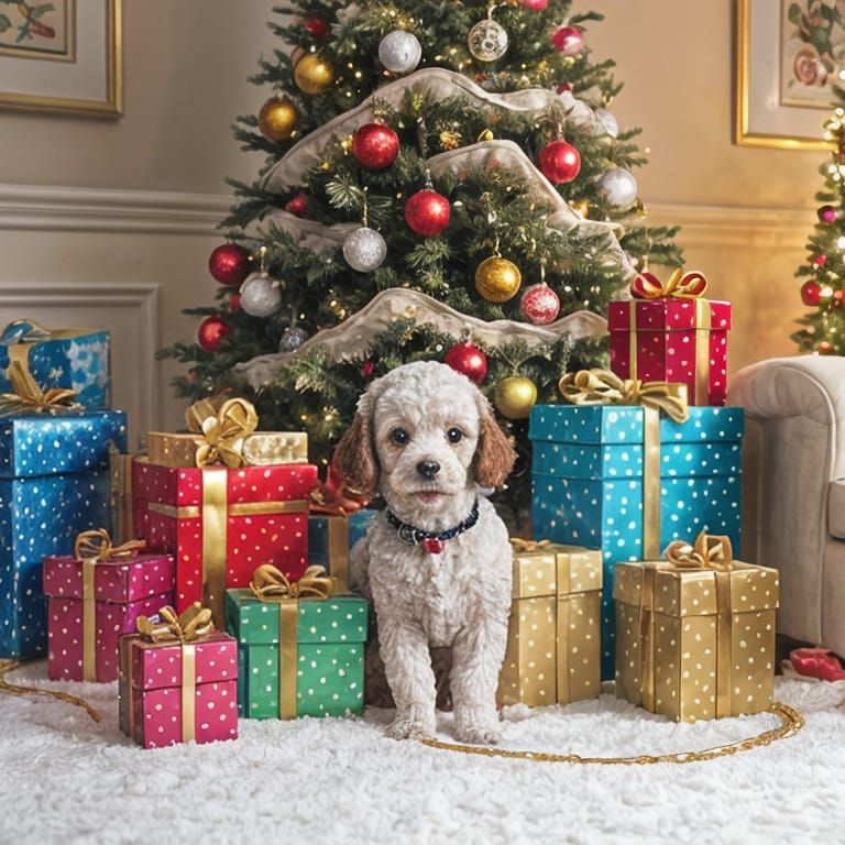 Cheerful Toy Poodle Dogs in Winter Wonderland