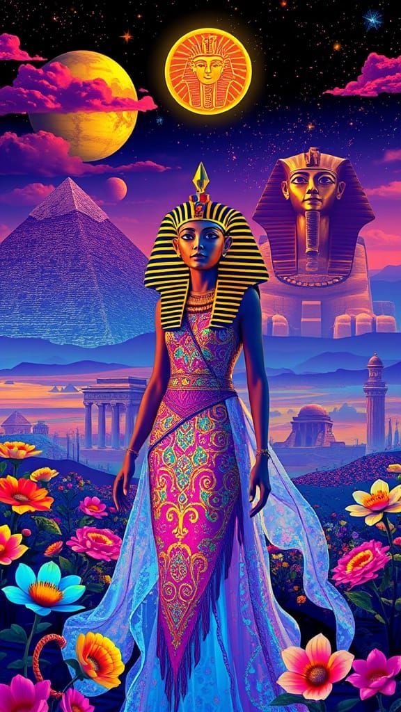 Blackroom: Digital art 3D egypt pyramids Giza Sphinx Cleopatra King Tut fantasy art surreal whimsical psychedelic pop ar...
