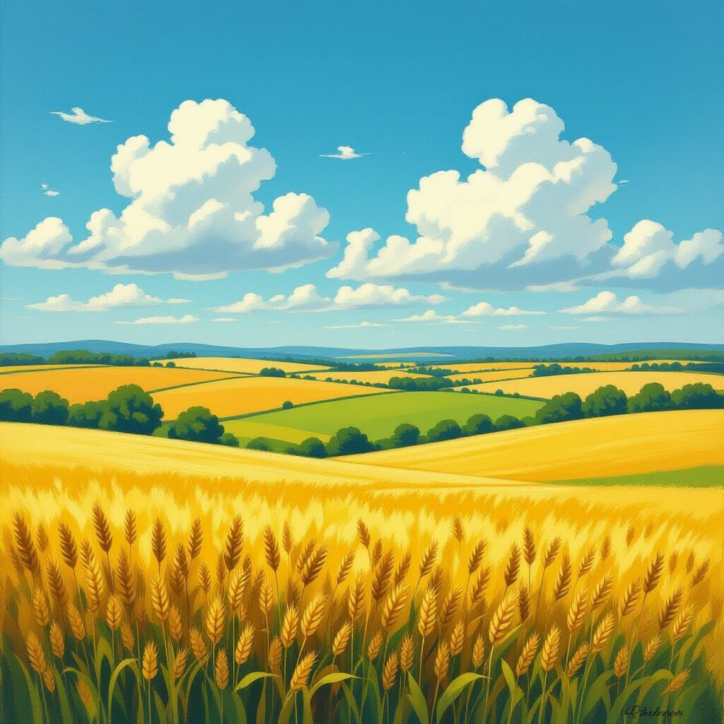 Golden Wheat Fields Under Blue Sky