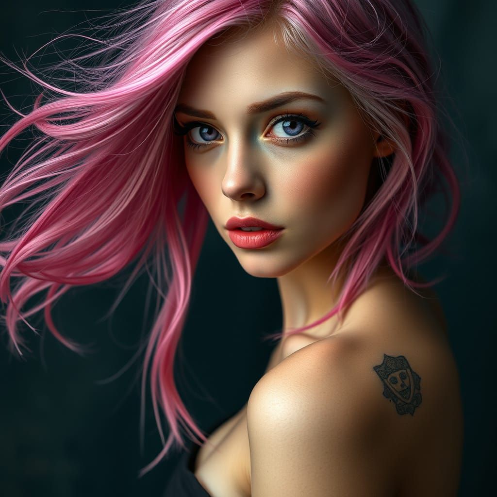 Hyperrealistic Portrait of Woman Painting a Living Artwork