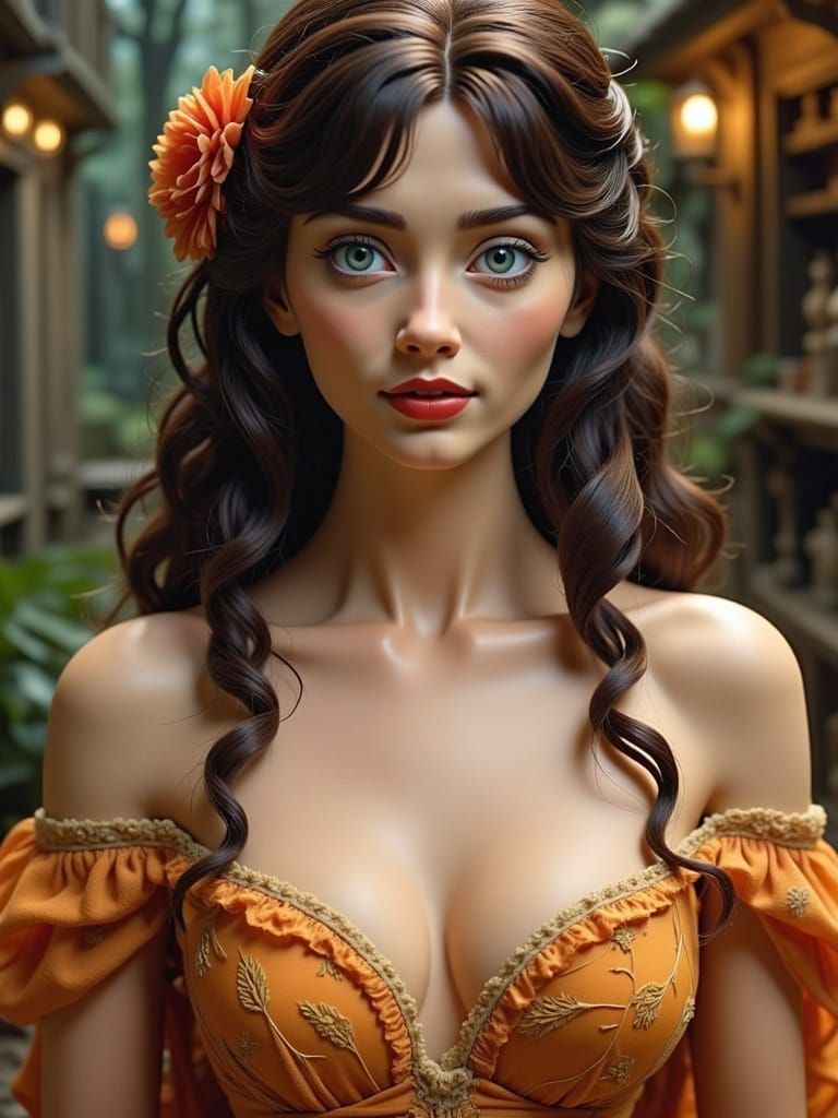 Elegant Art Nouveau Portrait of a Brunette Actress