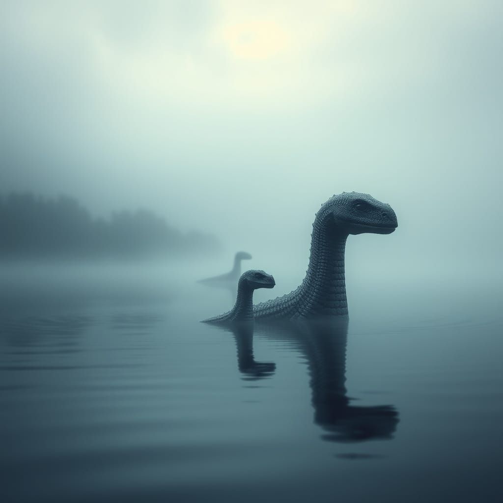 Hyperrealistic Loch Ness Family in Scottish Lake