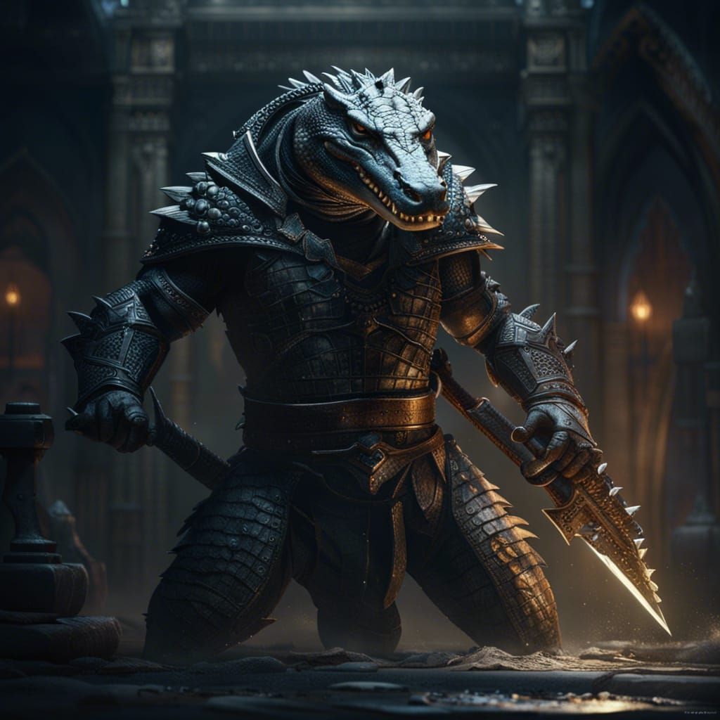 Crocodile Warrior in Dark Fantasy Style
