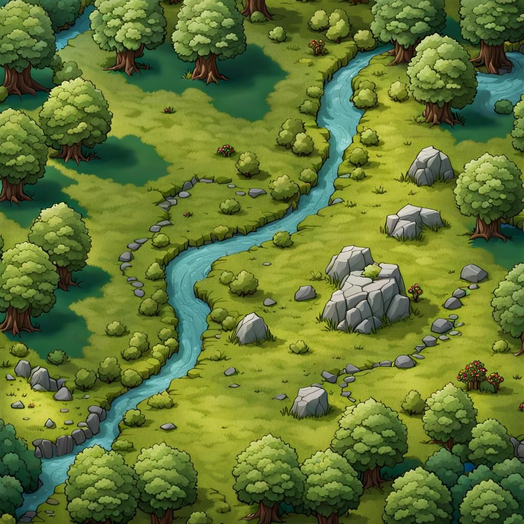 Detailed DnD Battle Map of Irregular Meadow Battlefield