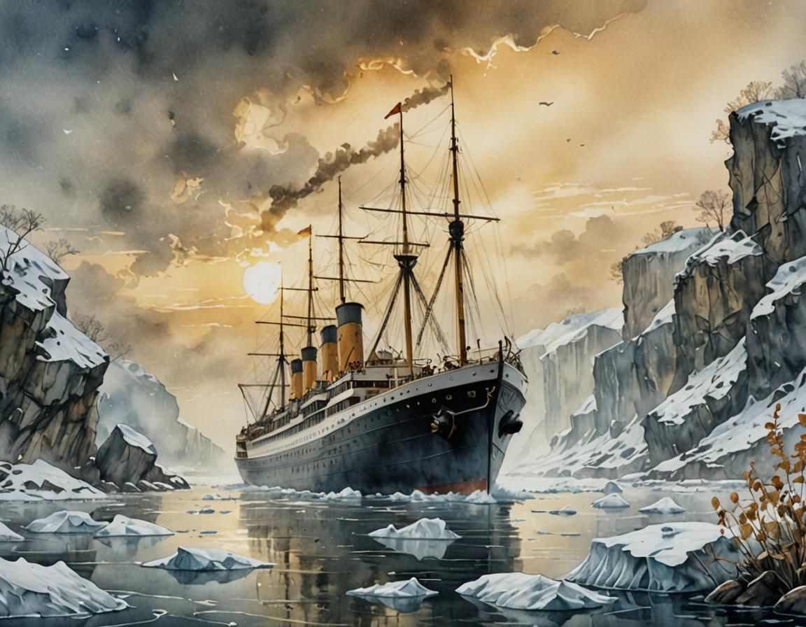 Titanic Sails in Dreamlike Watercolor Painting