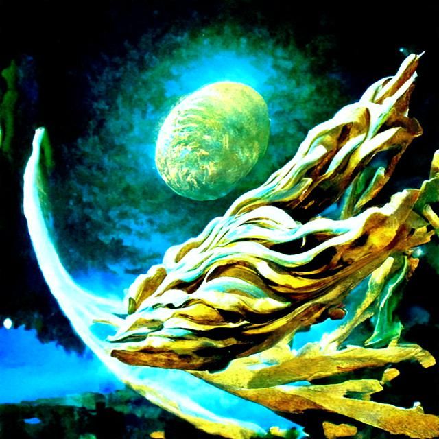 Pale Moon and Willow Tree: A Cosmic Matte Painting