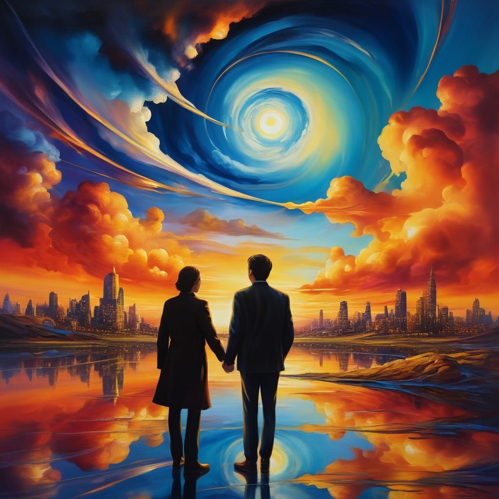 Surreal Encounter: A Vibrant Oil Painting of Opposites