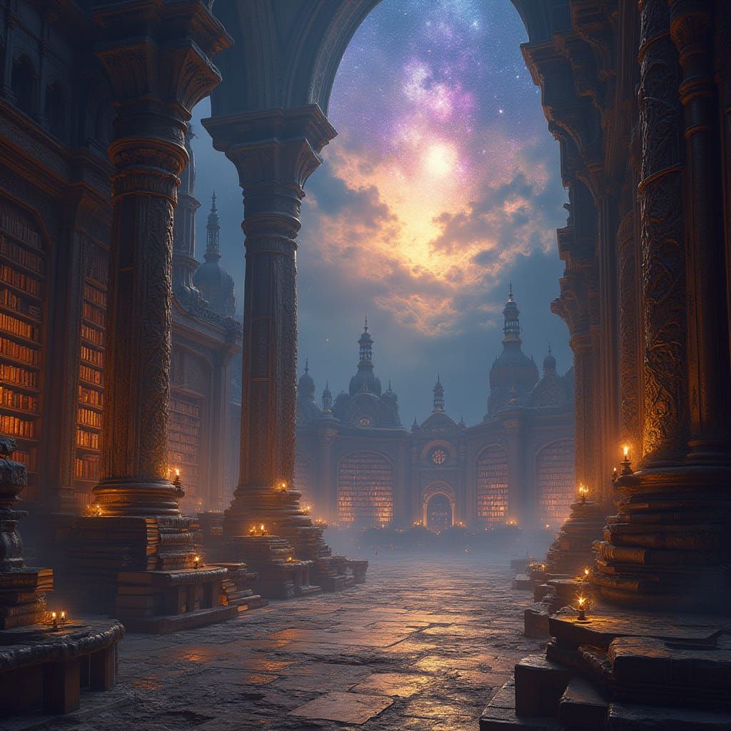 Cosmic Library of Akashic Chronicles in Gothic Style