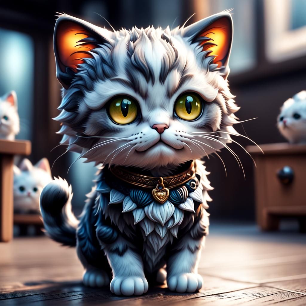 Hyperrealistic Chibi Kawaii Cat in Sharp Focus