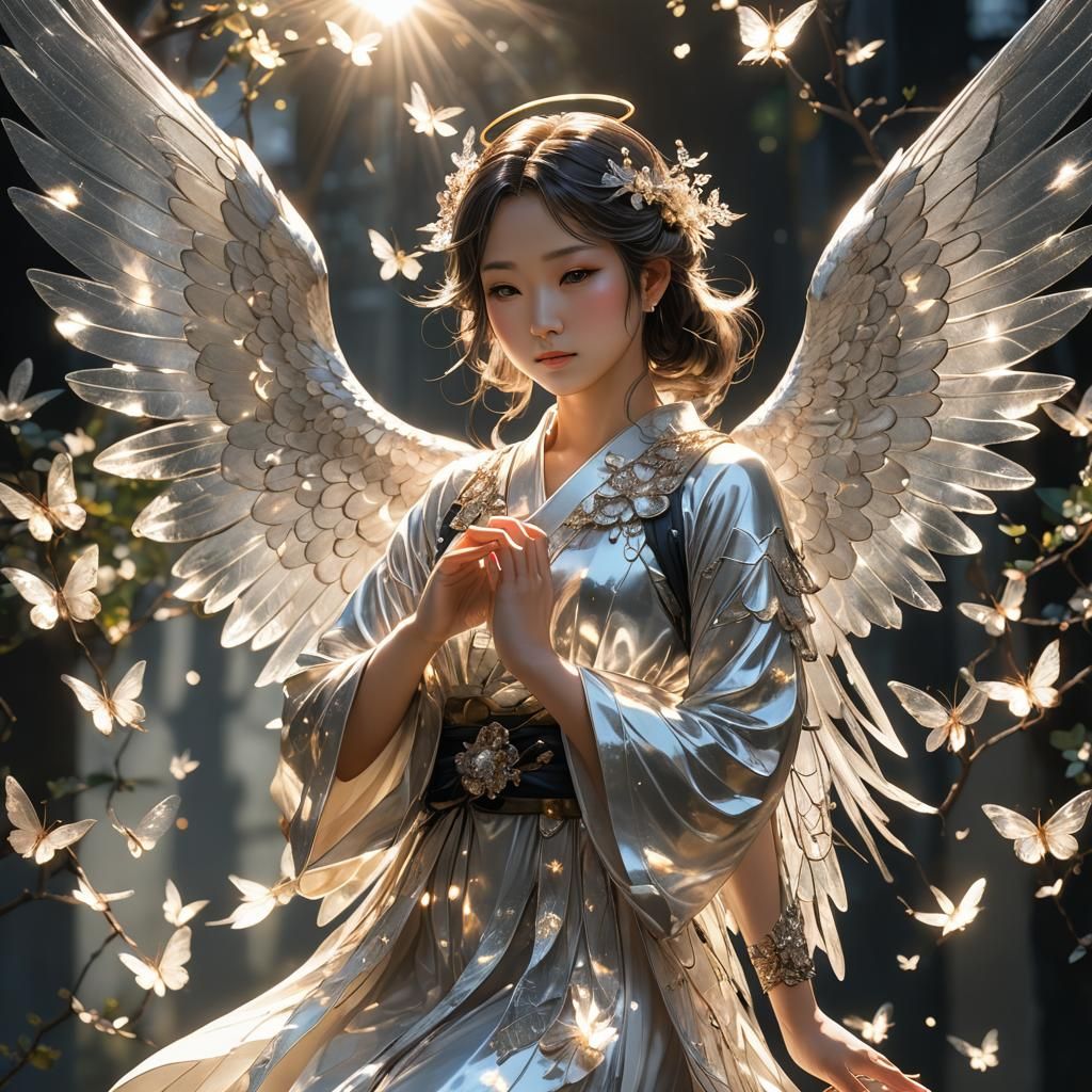 Japanese Angel with Crystal Wings in Backlight