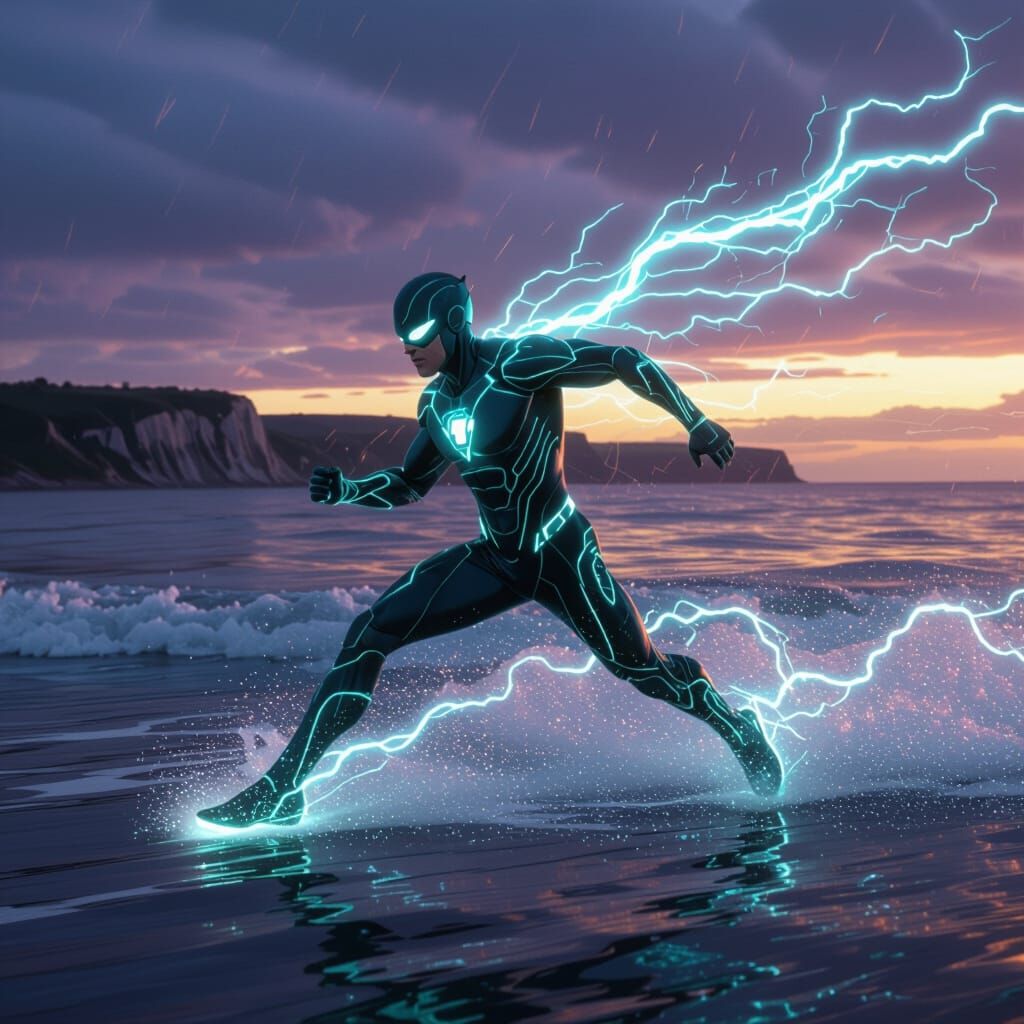 Photon Flux Hero Speeds Across Bay of Fundy at Dusk