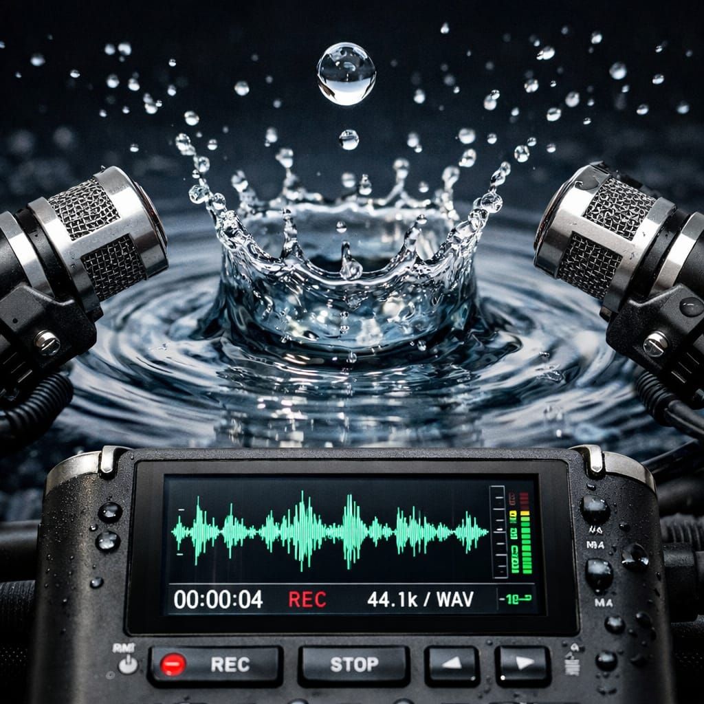 Macro Water Drop Splash and Audio Recording