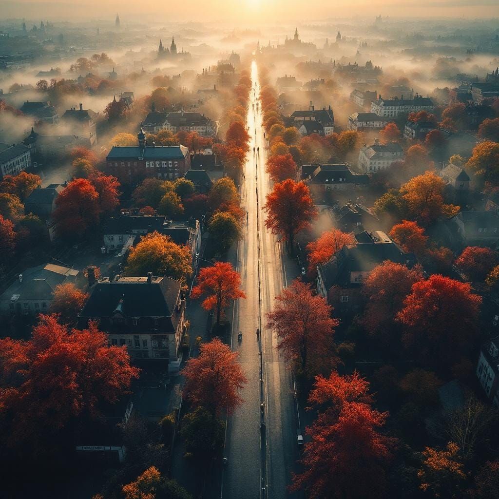 Aerial View of Görlitz in Autumnal Golden Hour