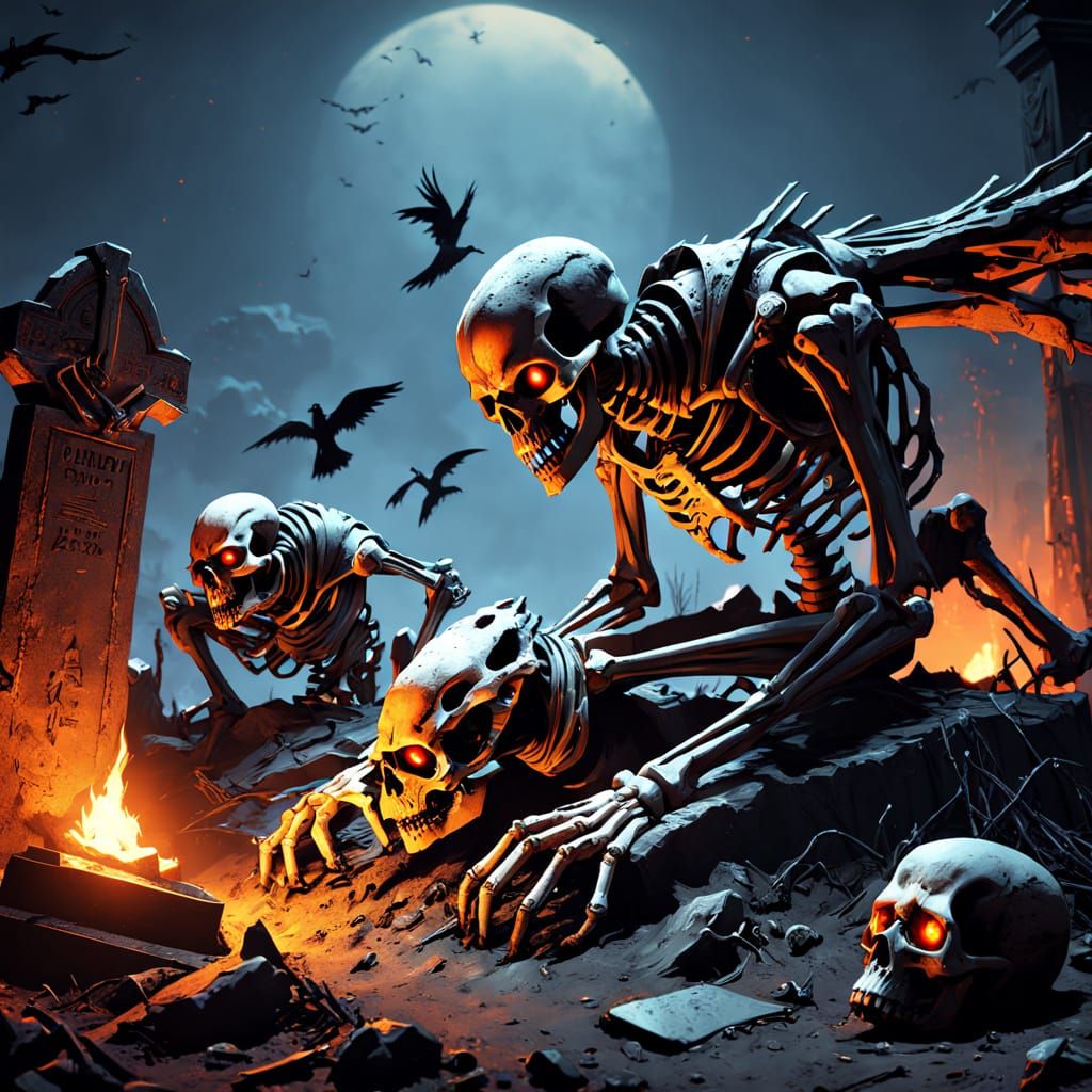 Skeletal Horror Emerges from Graveyard Shadows