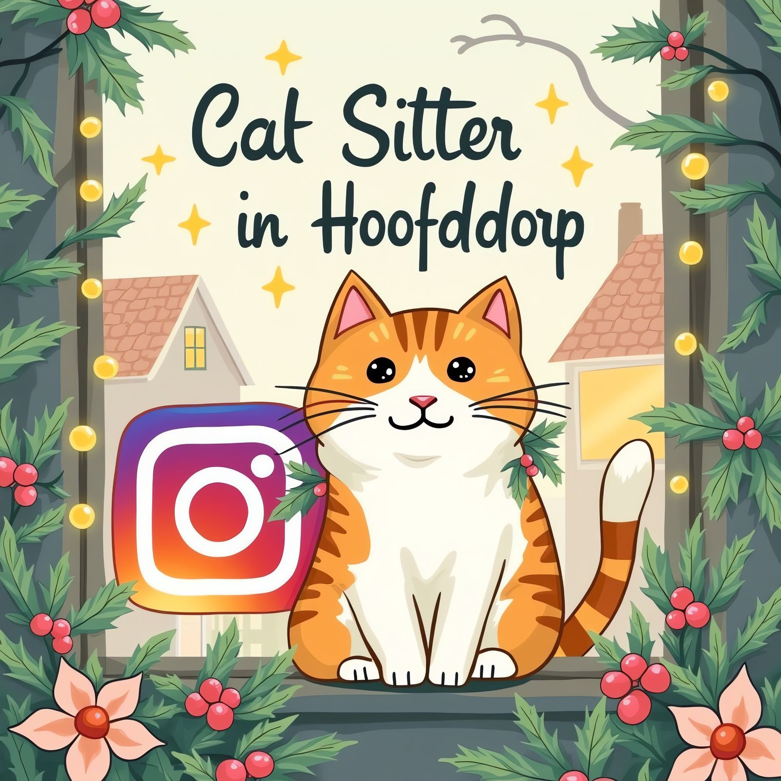 Cat Sitter Advertisement in Japanese Cartoon Style