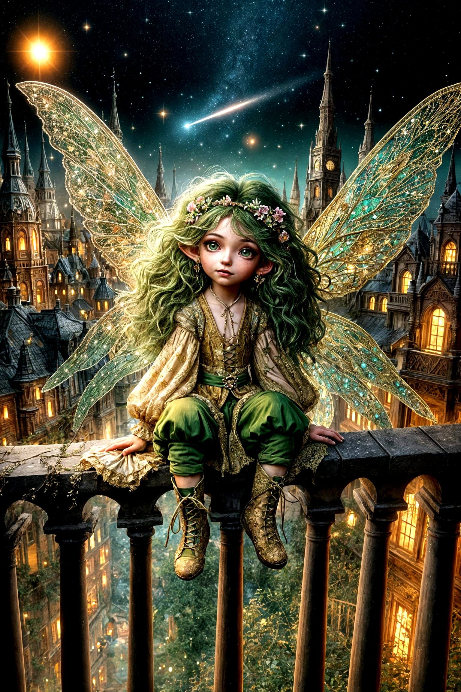 Fantasy Fairy Watching a Shooting Star