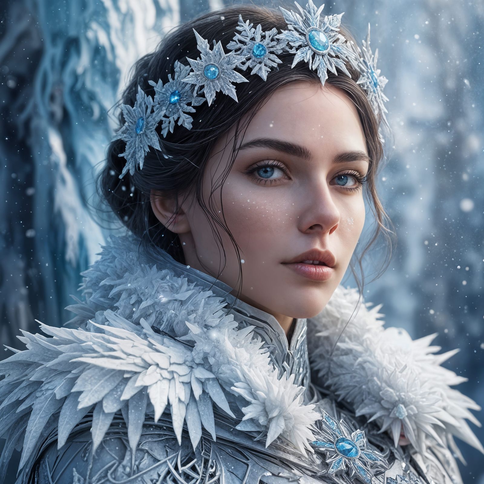 Ice Sorceress Surrounded by Crystalline Whirlwind