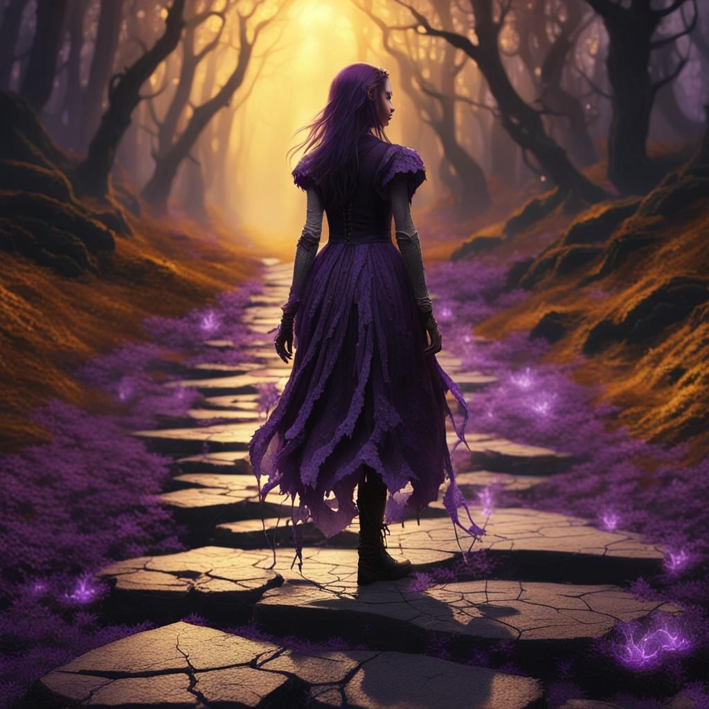 Dark Fantasy Girl on Cracked Road: Gothic Art