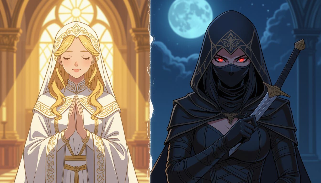 Fantasy Girl's Dual Identity: Maiden and Assassin Portrait