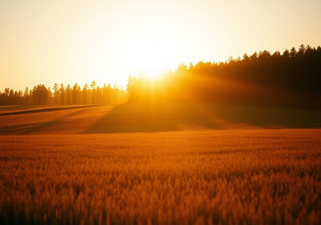 Golden Light Illuminates a Serene Landscape in Cinematic Fil...