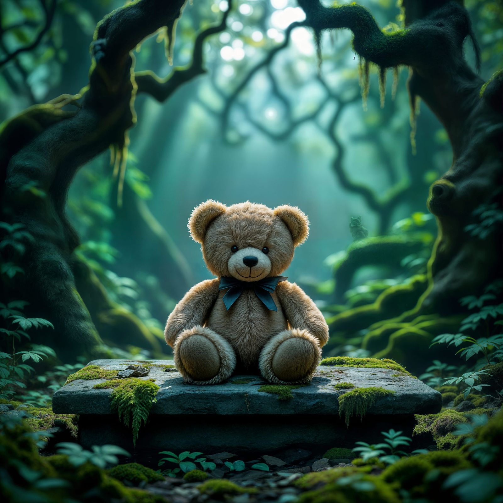 Forgotten Teddy Bear in Enchanted Forest
